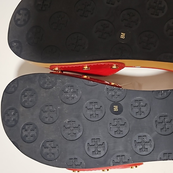 Tory Burch Dixon Patent Leather Wood Slides size 8 Womens Shoes Red Blue clogs - Picture 16 of 16